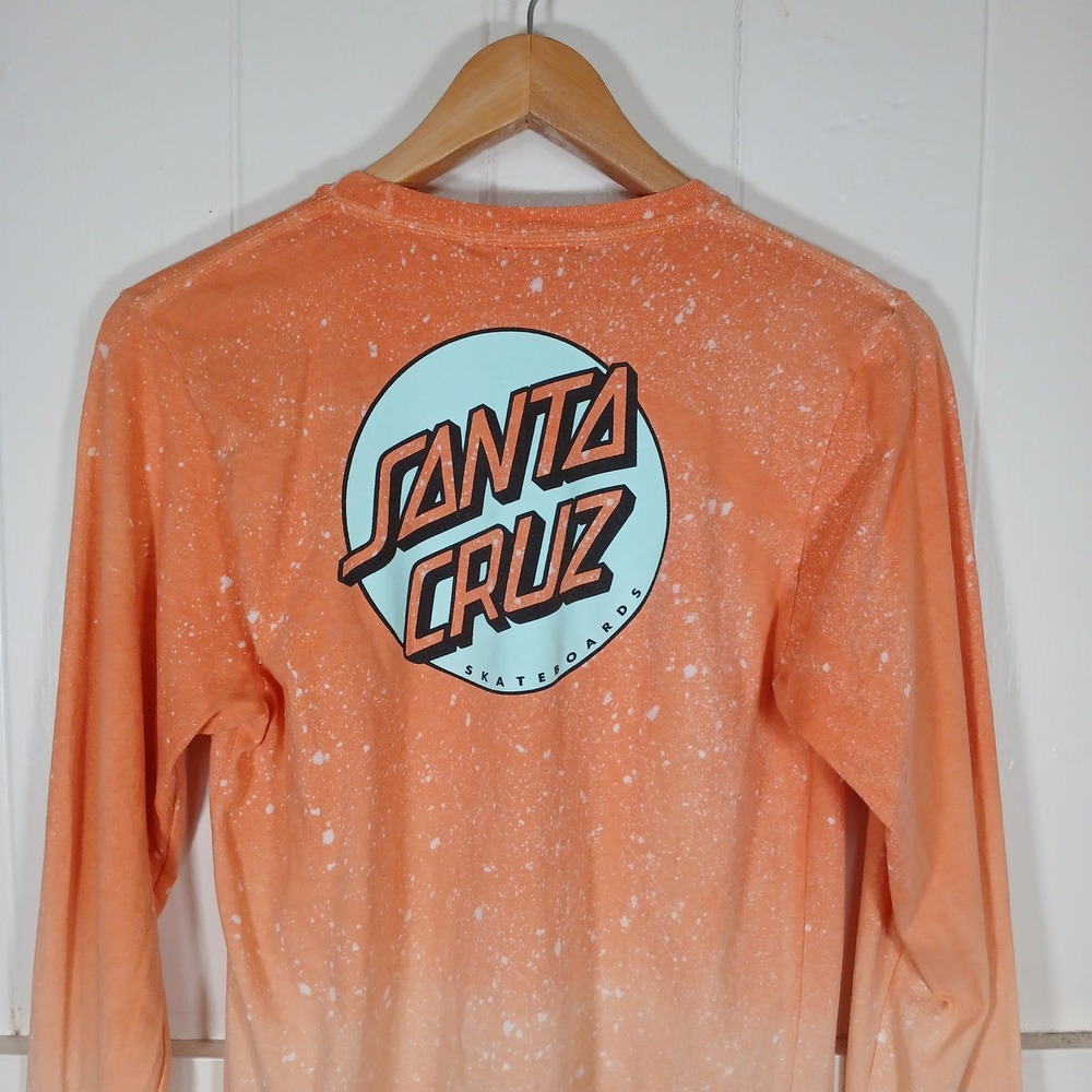 Santa Cruz Long Sleeve Shirt Mens Small Orange Ombre Splatter Graphic Tee